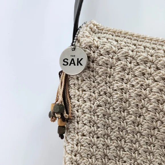 The Sak Crocheted Crossbody Shoulder Bag Cream Beaded Boho - Picture 3 of 9